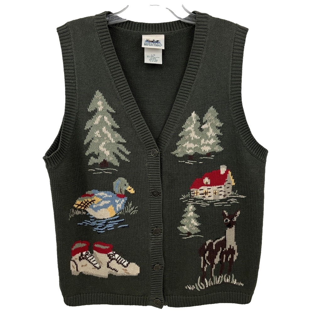 Vintage Northern Reflections Sweater Vest Size L Ramie Cotton Knit Cottage Core